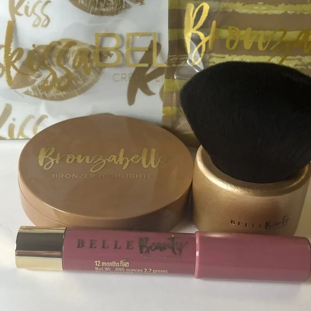 Belle Beauty Get That Glow Bronzabell Bronzer Tuscan Sun Kabuki Brush Lippie